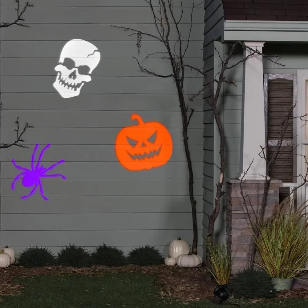 GEMMY LED LIGHT SHOW HALLOWEEN PROJECTION SPINNING Skull Pumpkin Spider